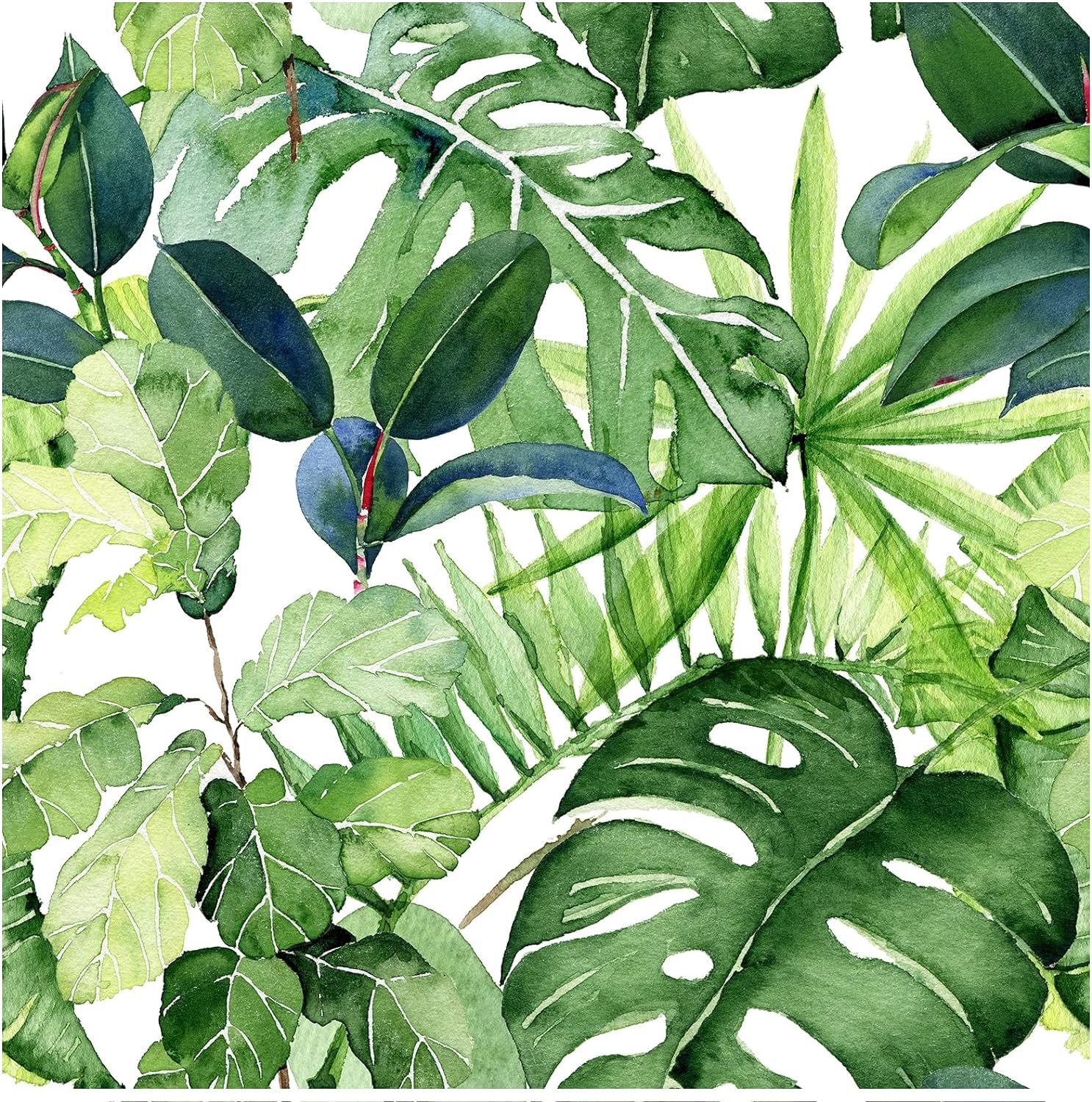 HAOKHOME Green and White Palm Leaf Wallpaper