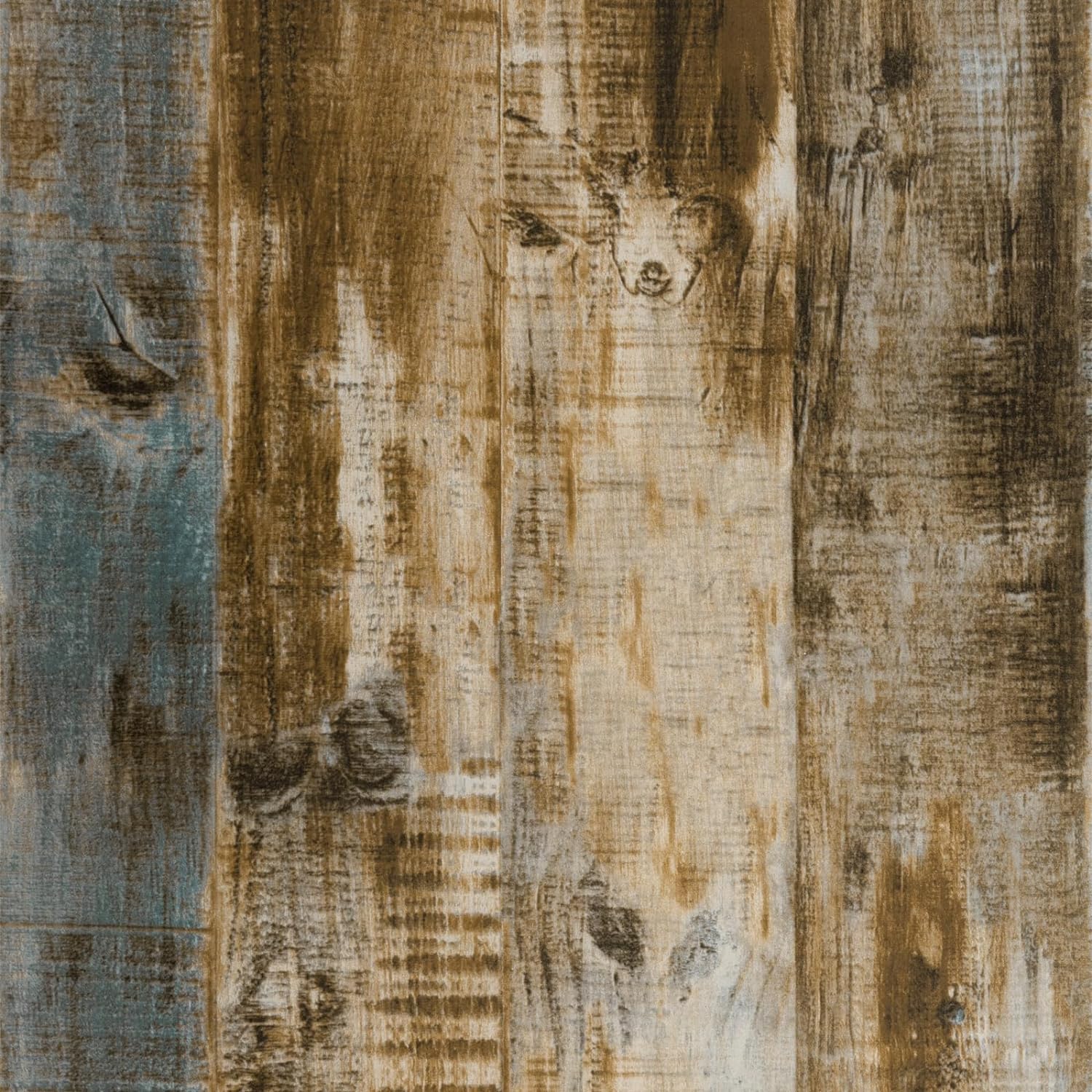 Anmon Blue/Brown Faux Wood Wallpaper