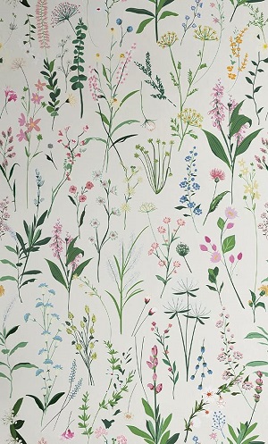 JiffDiff Green and Pink Countryside Wallpaper