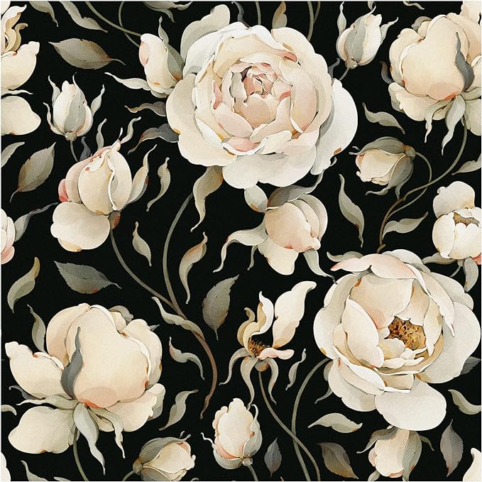 HAOKHOME Black and Beige Peony Wallpaper