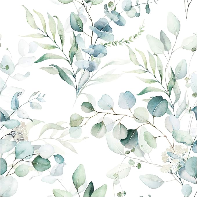 HAOKHOME Green and White Eucalyptus Wallpaper