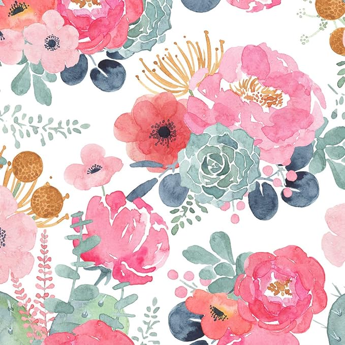HOAKHOME Green and Rose Decorative Wallpaper