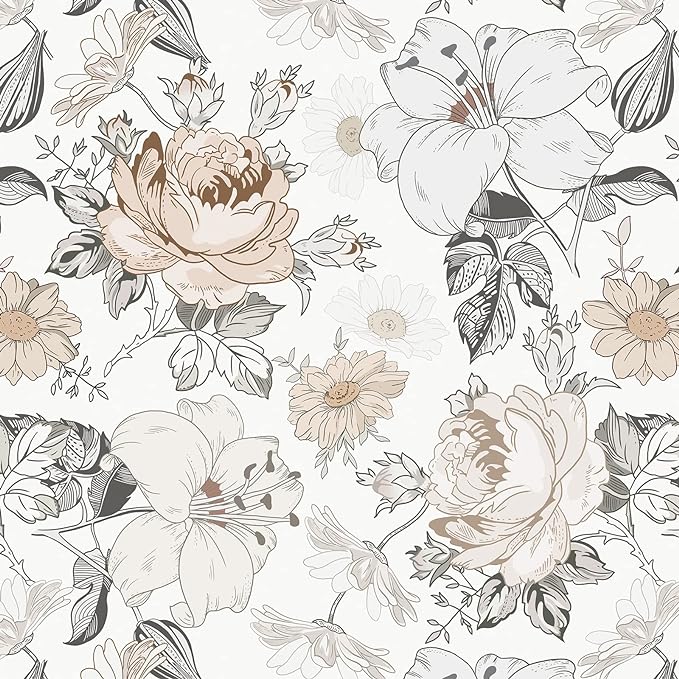Hopepak Neutral Peony, Lily, Daisy Wallpaper