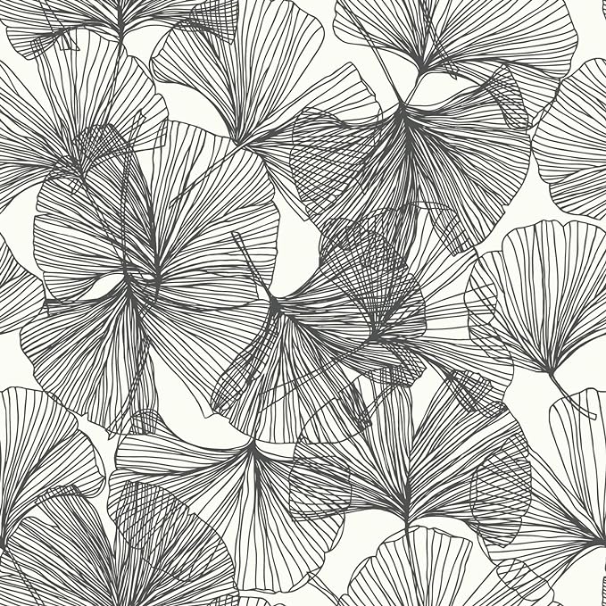 RoomMates Black and White Leaf Wallpaper