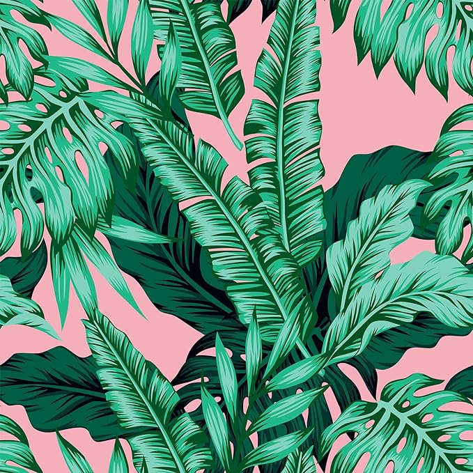 VEELIKE Pink and Green Exotic Wallpaper