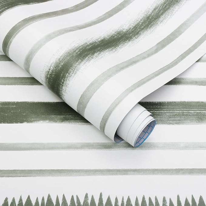 Timeet Green and White Stripe Wallpaper