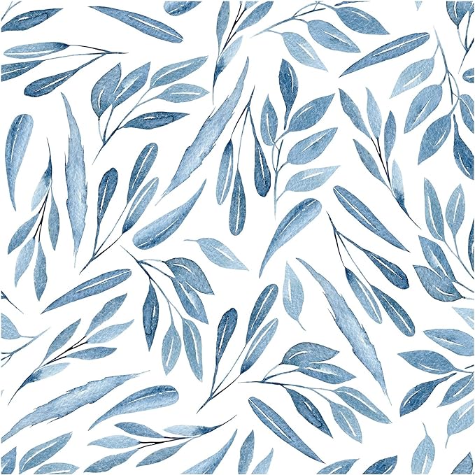HAOKHOME Blue and White Leaves Wall Cover