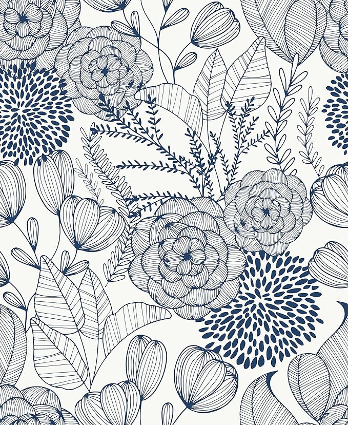 NuWallpaper Navy Garden Rose Wall Decoration