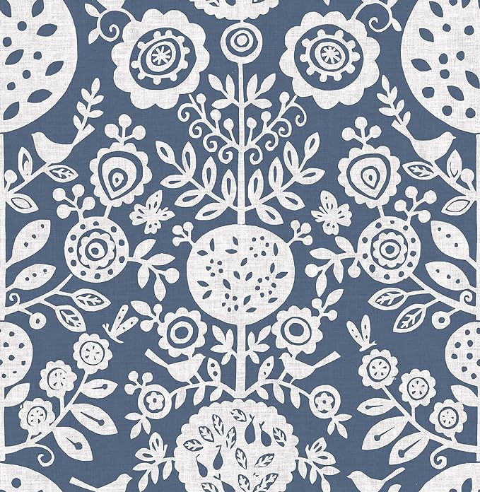 NuWallpaper Navy Blue Flowers Wall Cover