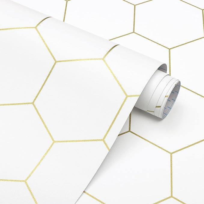 Fiula White and Gold Beehive Wallpaper