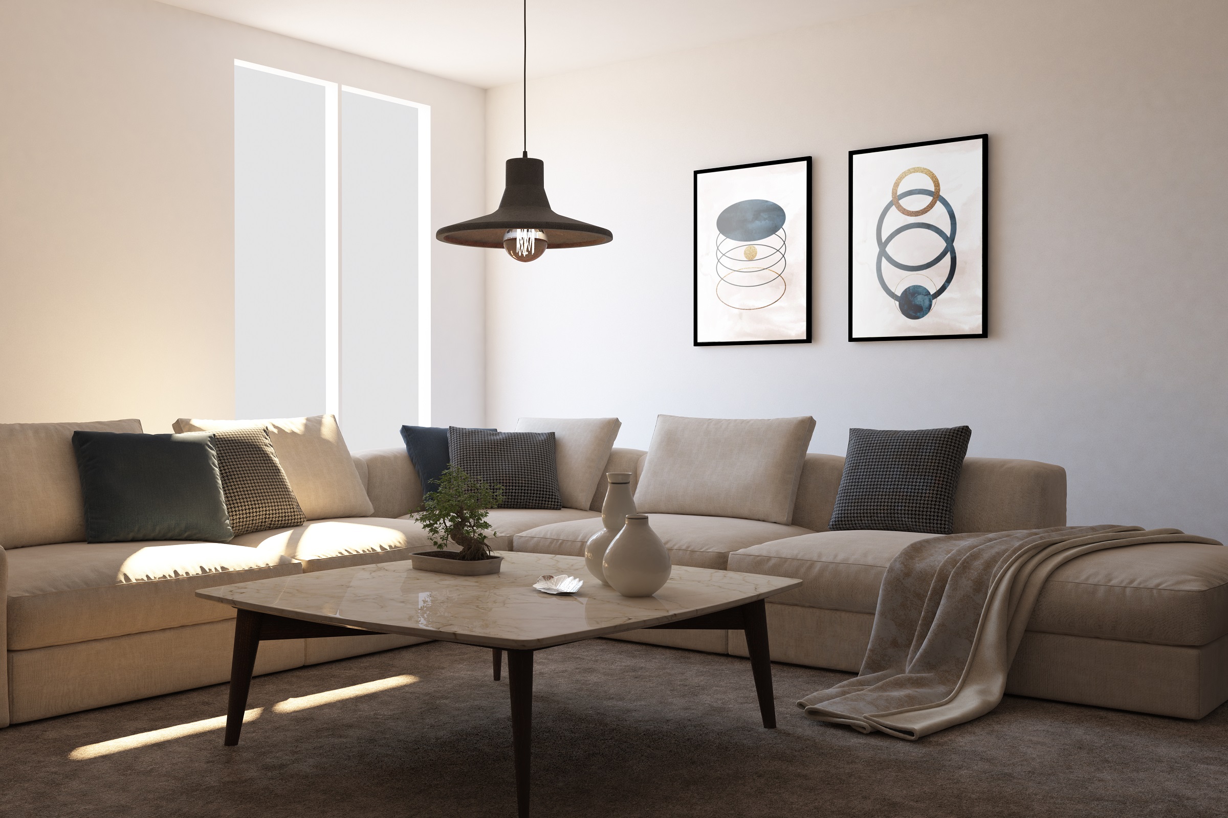 Beige Corner Sofa in Living Room