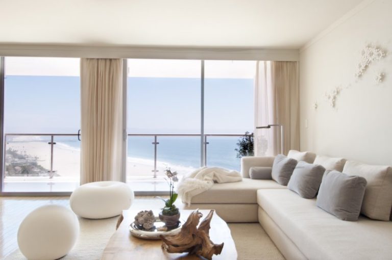 Living room design in beige tones