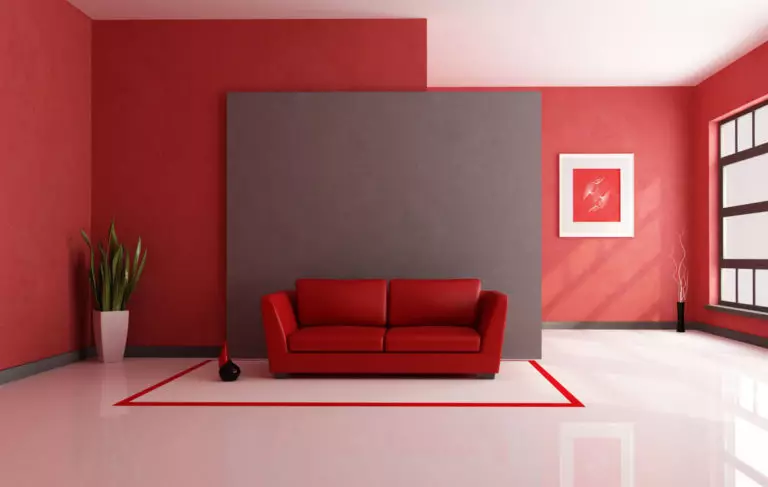 Living room interior in red tones