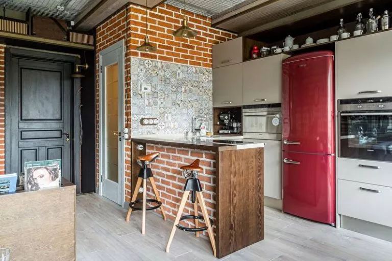 Red fridge loft kitchen