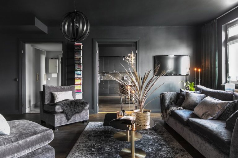 Gray living room: Interior design and decoration