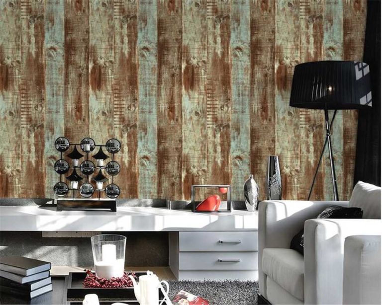 Wall decoration with wood imitation wallpaper