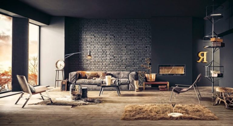 Muro di mattoni nel soggiorno: idee di design