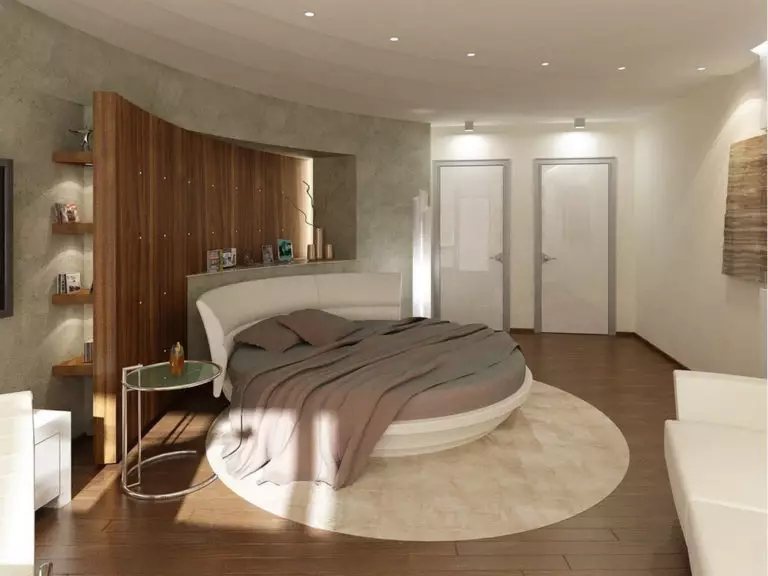 Дизайн спальни с круглой стеной