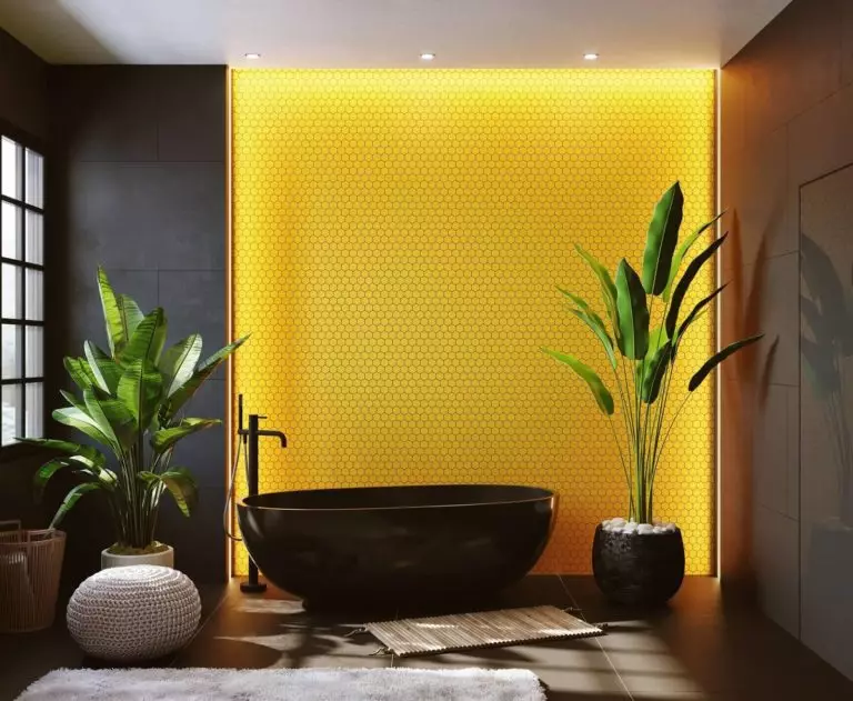 Parete di accento nel bagno: materiali, colori, idee e ispirazione