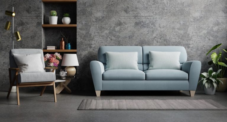 Ковер для синего дивана: цвета, материалы и узоры
