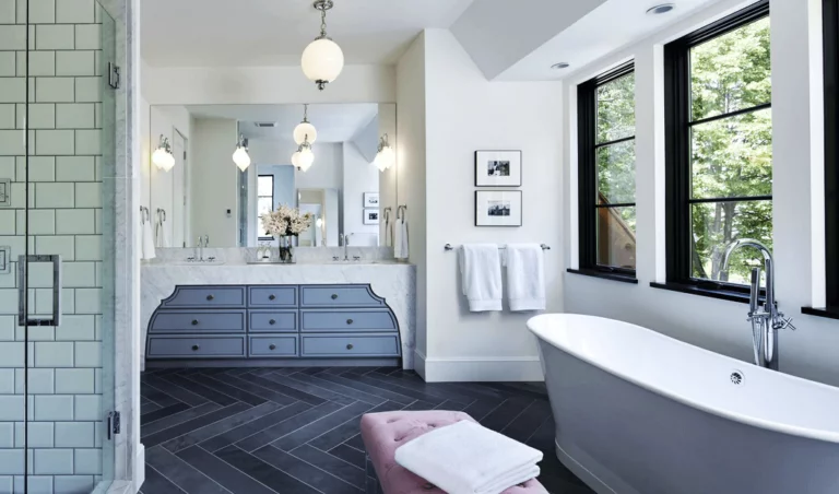 Herringbone bathroom floor ideas: top colors, materials, and designs
