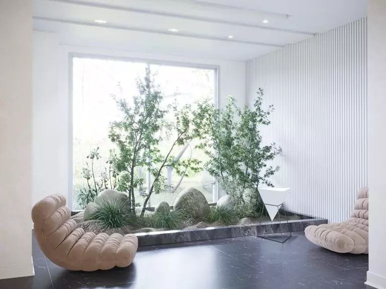 A natural refuge with an up-to-date biophilic design in an open-concept space