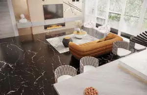 Accent black marble in the living room area