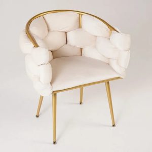 Beige unusual accent chair with gold frame by Homary