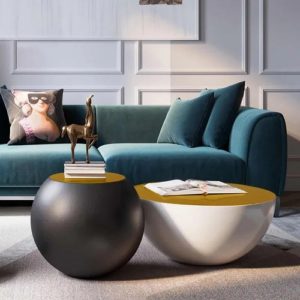 Black and white round coffee tables set with gold top by Homary