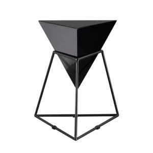 Black triangle end table of wood with metal frame by Homary