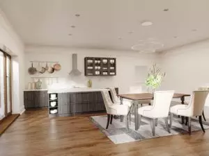 Contrasting colors and textures in a white kitchen