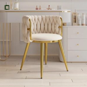 Curved off-white velvet accent chair by Homary