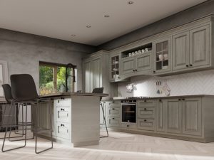 Gray kitchen with a Traditional body wearing Industrial clothes