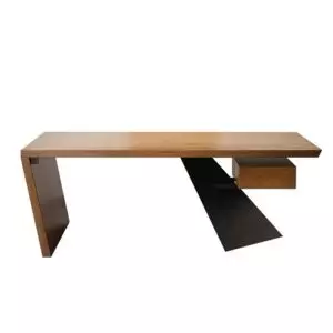 Industrial wood and black metal accent desk with floating drawer by Homary