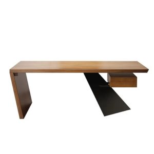 Industrial wood and black metal accent desk with floating drawer by Homary