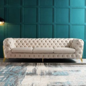 Modern 3-seater beige Chesterfield sofa by Homary