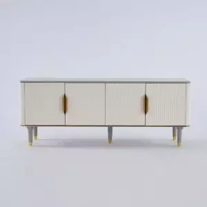 Modern Art Deco off-white TV stand with gold and stainless steel accents (63”) by Homary