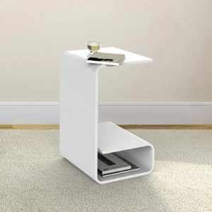 Modern curved white end table with storage by Homary