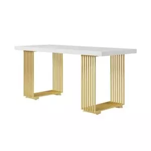 Modern white computer desk with gold legs by Homary