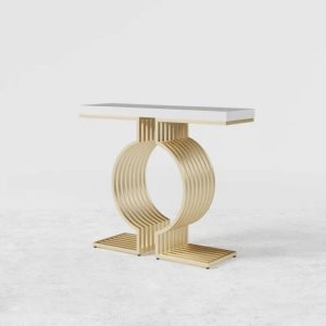Modern white console table with gold curved legs by Homary