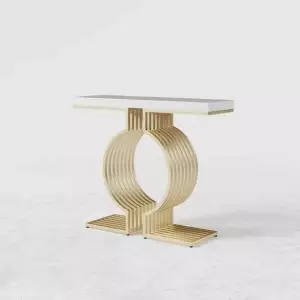 Modern white console table with gold curved legs by Homary