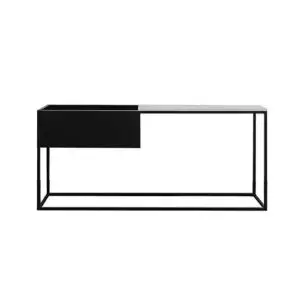 Narrow black and white console table with storage (faux marble top) by Homary