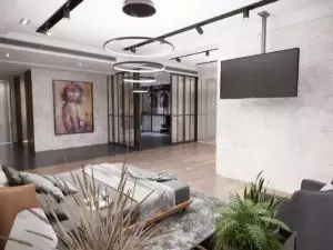 When Contemporary hits: Modern walk-in closet in a male bedroom with an Industrial twist