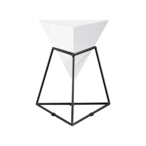 White and black end table with a modern geometric design (wood & metal) by Homary