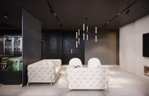 White, black, and gray in their full bloom in a Modern seating area