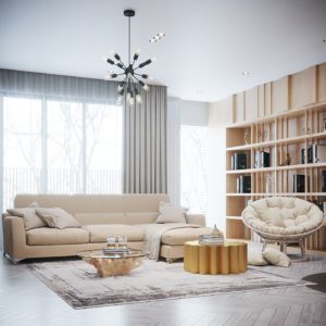 A balance of colors and feelings: beige and gray color scheme reigns over the classy living area