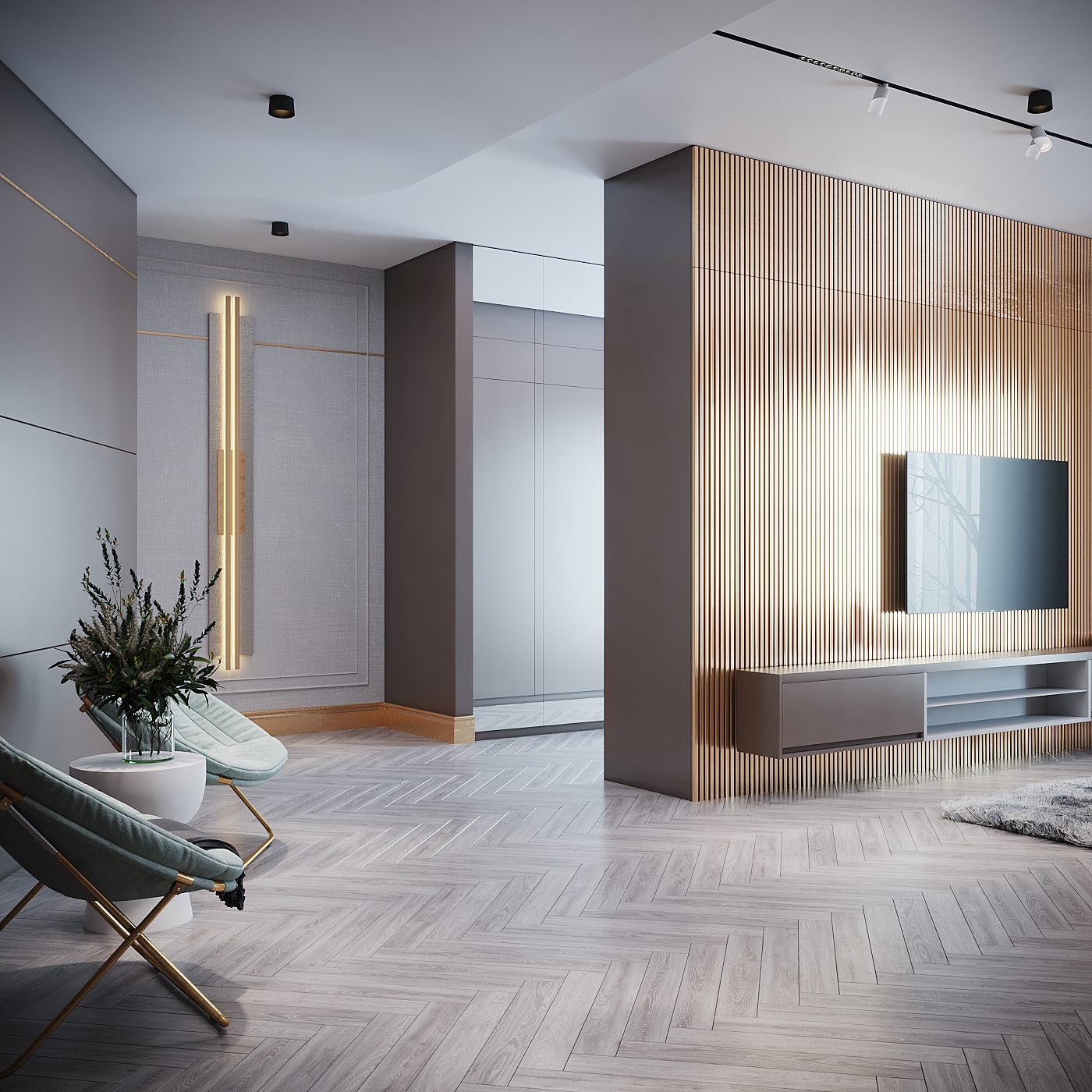 Open closet room: incorporated dressing area in an open-floor bedroom