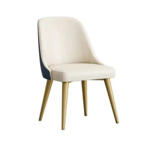 Armless white leather dining chair with gold legs by Homary