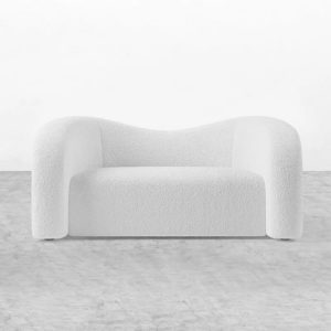 Crispy white lamb wool curved sofa (67” W) by Homary