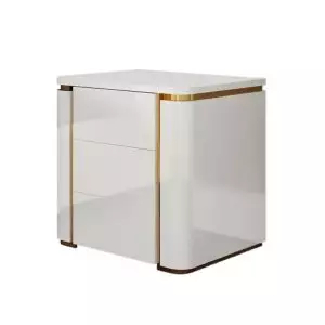 Glossy white and gold nightstand (3 touch-to-open drawers) by Homary